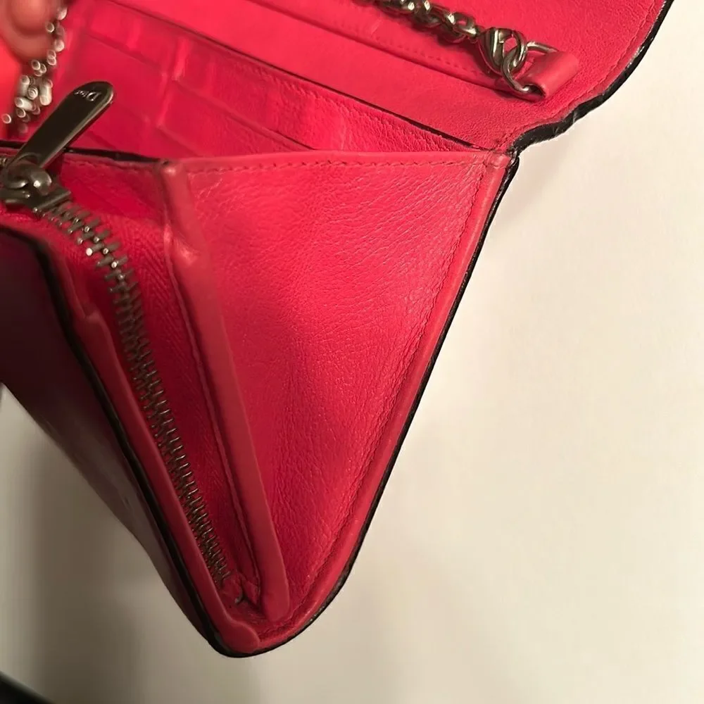 - Authentic Cristian Dior Leather Pink/Coral Wallet on a Chain